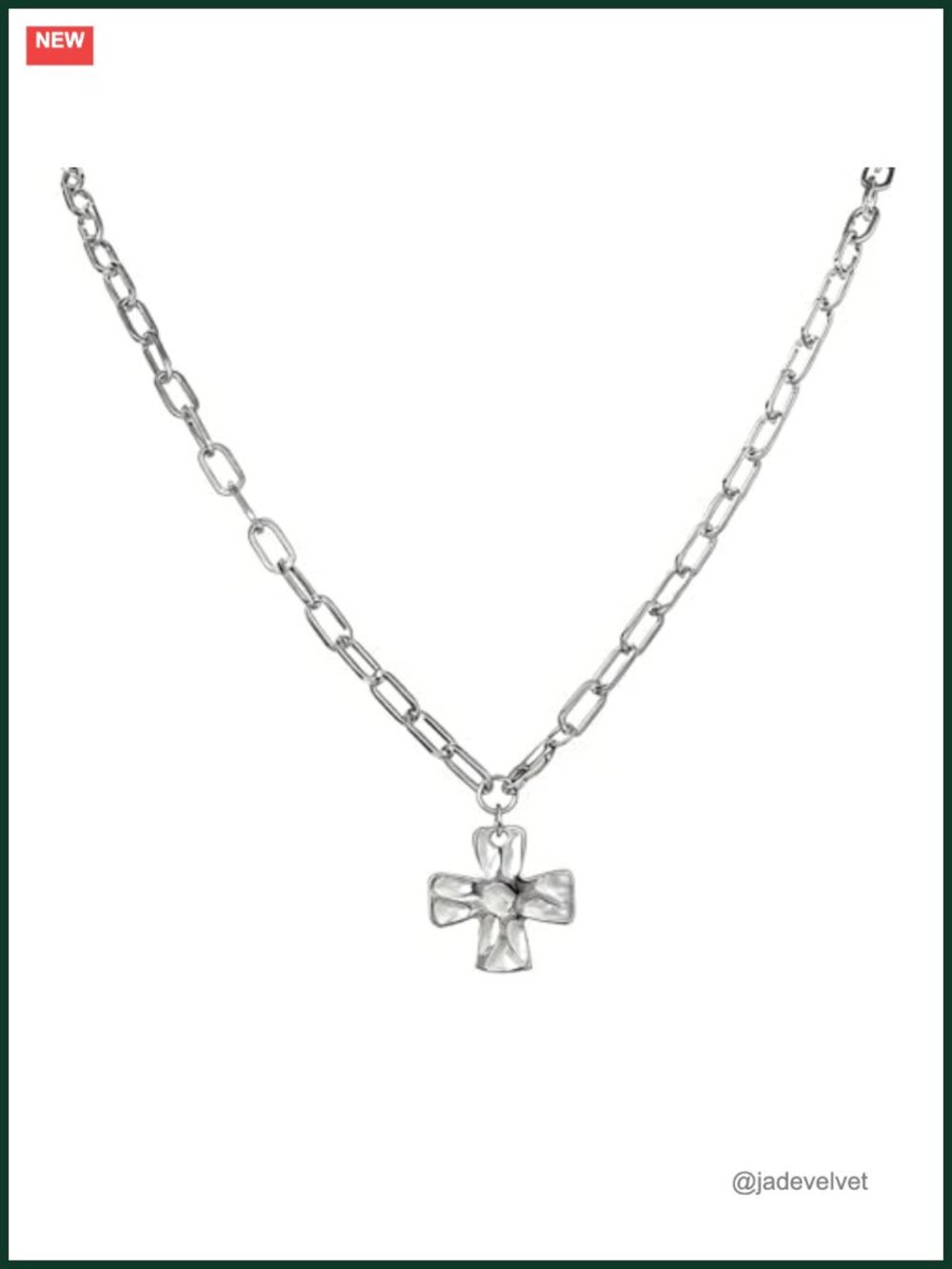Chunky Cross Pendant Necklace Link Chain Lobster Clasp Textured Statement